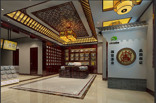 富阳古朴典雅的中式茶叶店大堂设计效果图